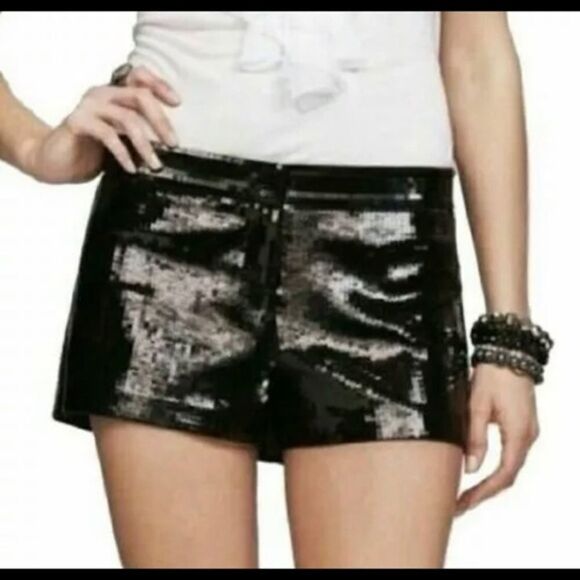 NWOT Black Mid Rise Sequin Shorts - Picture 1 of 8